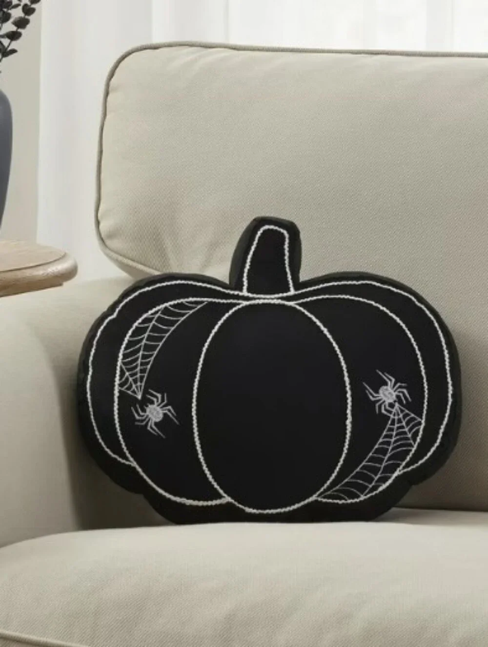 Black Pumpkin Spiderweb Accent Pillow